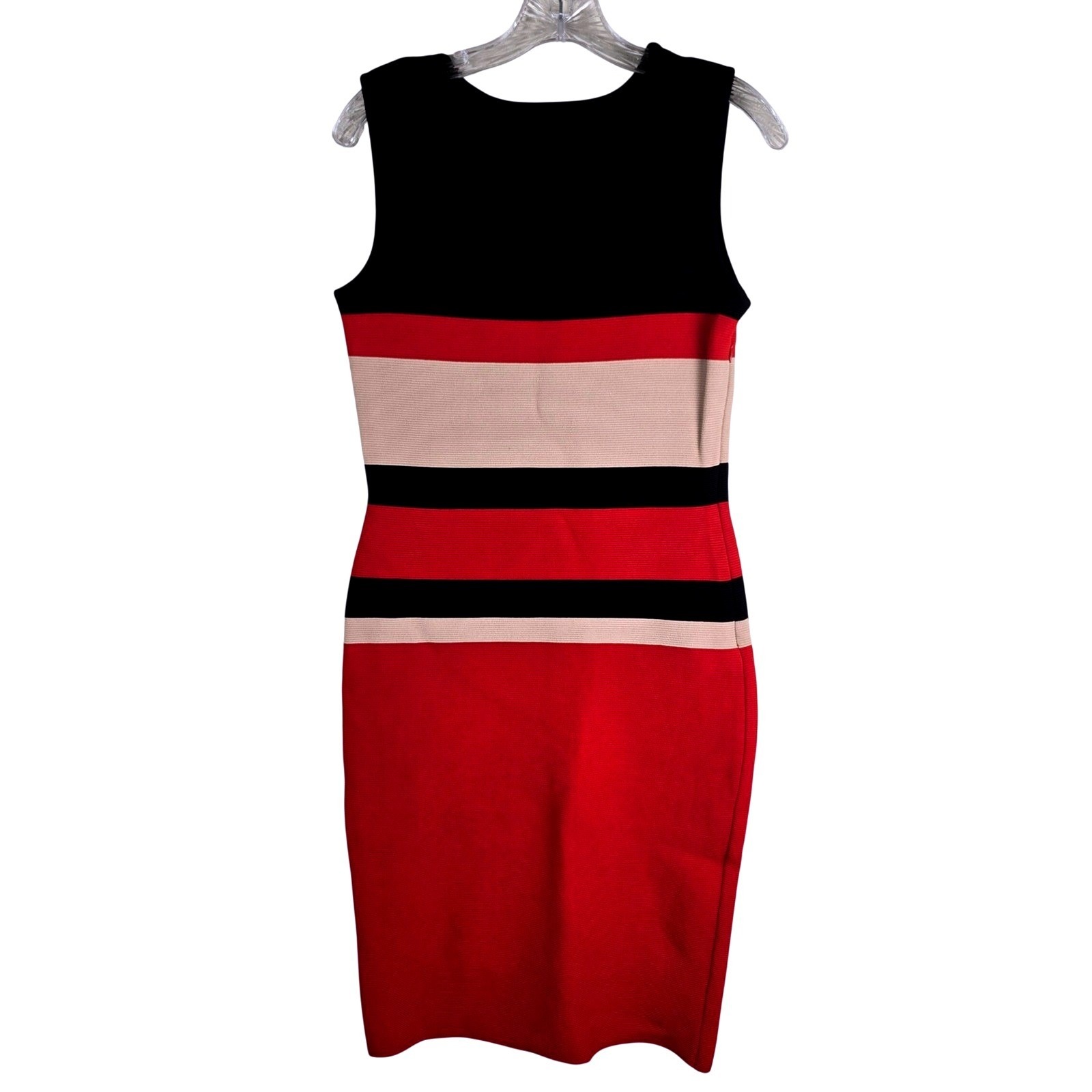 Rare Elie Saab Striped Knit Sheath Dress Red Black Tan It 38 Us 2/4